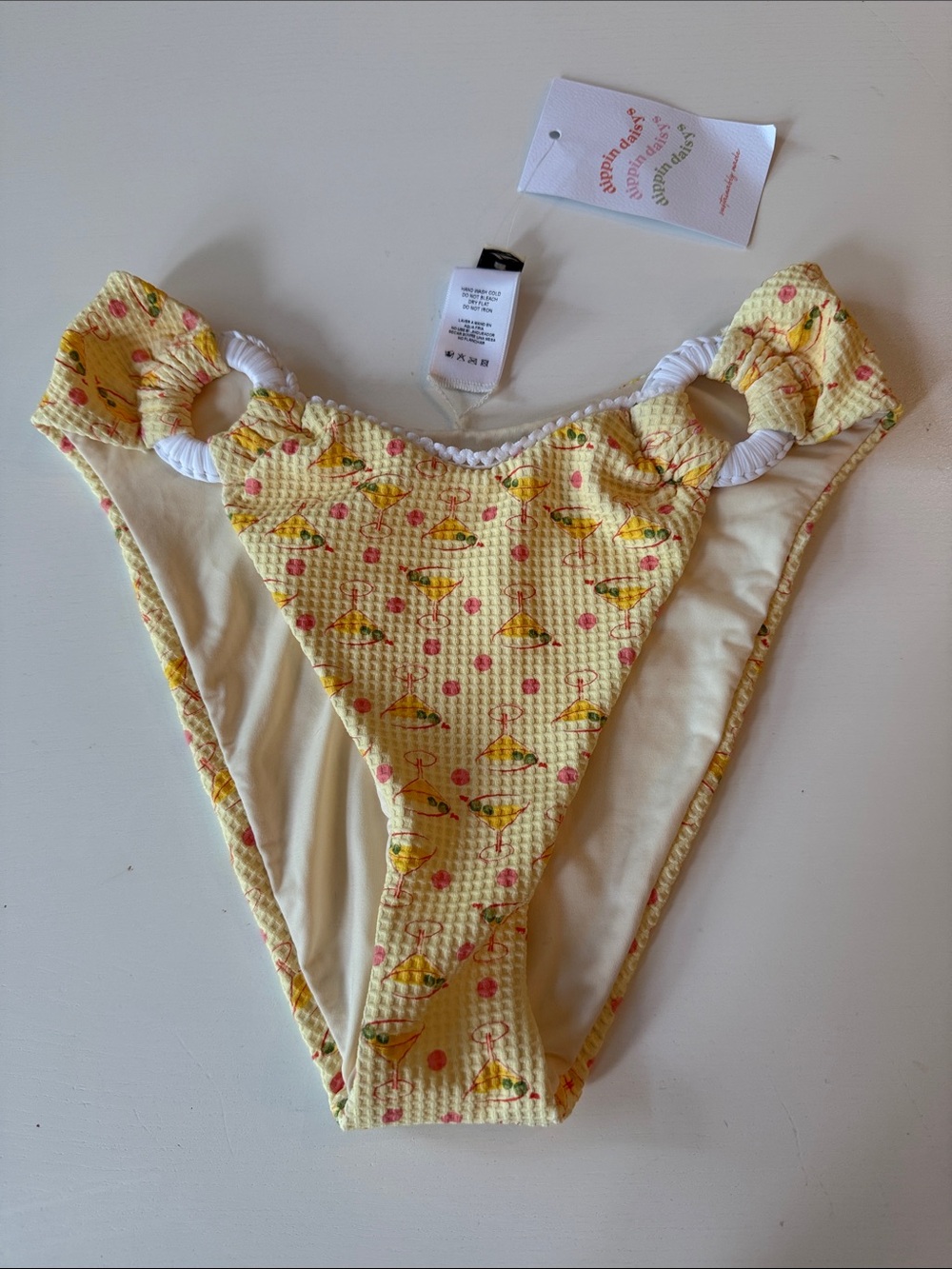 Dippin' Daisy's Yellow Kids Bikini Bottom with Pink & Green Print